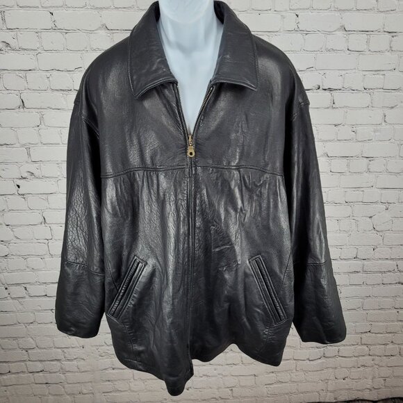 Authentics By Boston Outfitters Black Genuine Leather Insulated Jacket 3XLT *zip - Picture 1 of 14